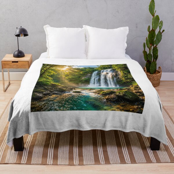 Item preview, Majestic Tropical Waterfall in Lush Rainforest with Sunlight and Crystal Clear Stream designed and sold by supakor.