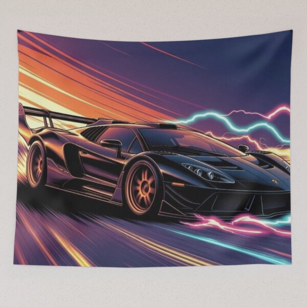 Item preview, Electric Neon Supercar | Cyberpunk Synthwave Speed Art designed and sold by Nexus Space.