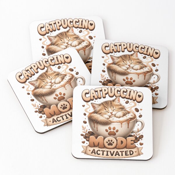 Item preview, Catpuccino Mode Activated Cute Cat Coffee designed and sold by pradeepvisuals.