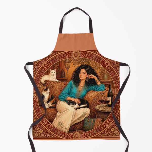 Item preview, Turquoise Bohemian Woman and Her 3 Cats | Luxurious Oriental Art Illustration designed and sold by Natalia-Vlad.