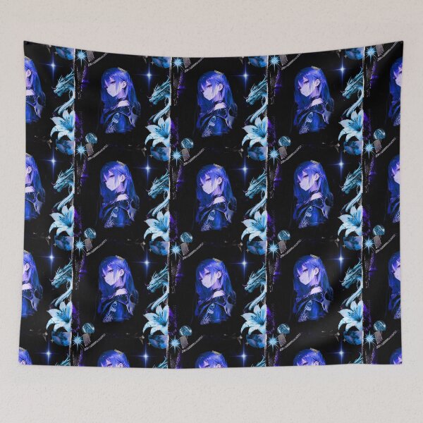 Item preview, Mystical Anime Girl with Ice Dragon – Blue Fantasy Night Art designed and sold by DervoTeck2767.