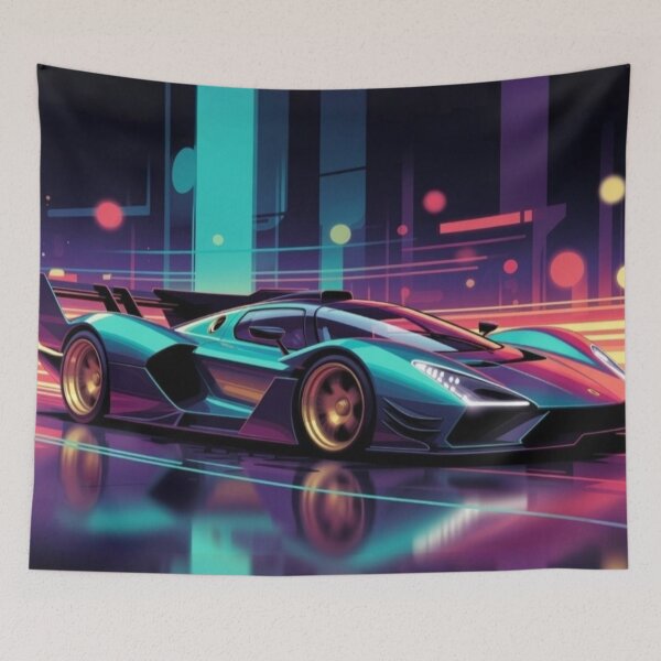Item preview, Cyberpunk Hypercar Neon City | Synthwave Supercar Digital Art designed and sold by Nexus Space.
