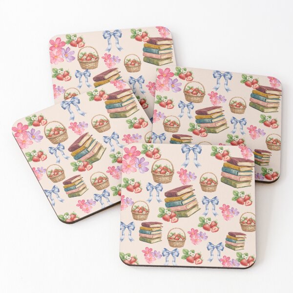 Item preview, Strawberry Book Club Pattern | Cottagecore Watercolor Books, Blue Bows & Floral Aesthetic designed and sold by NOUURRRR.