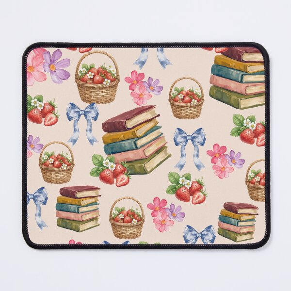 Item preview, Strawberry Book Club Pattern | Cottagecore Watercolor Books, Blue Bows & Floral Aesthetic designed and sold by NOUURRRR.