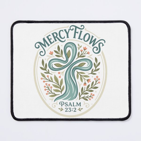 Item preview, Mercy Flows Christian Cross – Psalm 23:2 Bible Verse Art designed and sold by stylishdzign.