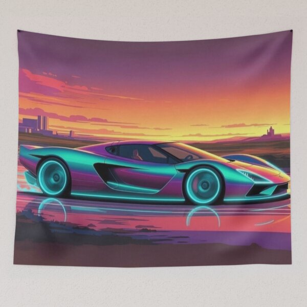 Item preview, Synthwave Neon Supercar Sunset | Retro Futuristic Sports Car | Vaporwave Automotive Art | Outrun Wall Decor designed and sold by Nexus Space.