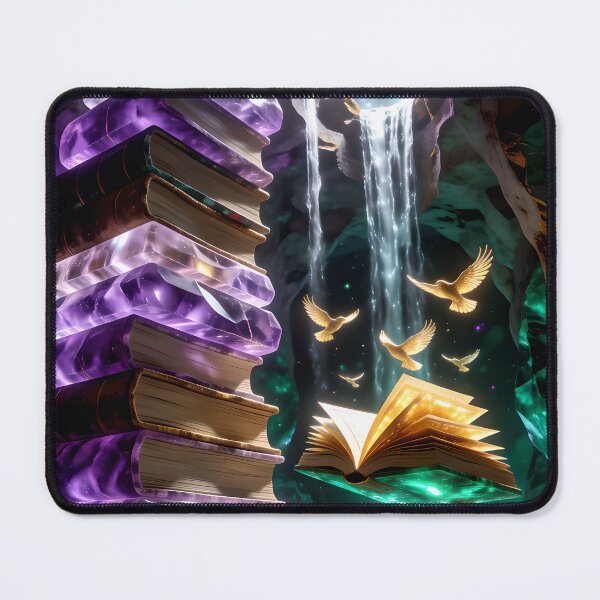 Item preview, Crystal Library Cave – Floating Magic Book Fantasy Art designed and sold by AnimalAirtistry.