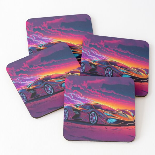 Item preview, Neon Hypercar at Synthwave Sunset | Retro Futuristic Supercar | Vaporwave Sports Car | Outrun Digital Art designed and sold by Nexus Space.