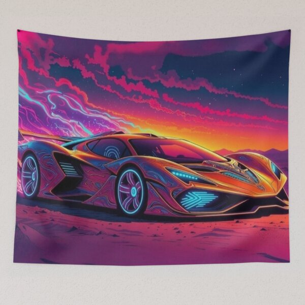 Item preview, Neon Hypercar at Synthwave Sunset | Retro Futuristic Supercar | Vaporwave Sports Car | Outrun Digital Art designed and sold by Nexus Space.