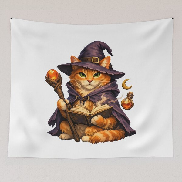 Item preview, Orange Wizard Cat – Premium Fantasy Feline Illustration designed and sold by builtforyou.