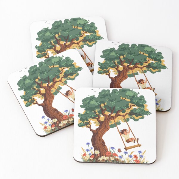 Item preview, Childhood Nostalgia Tree Swing Illustration  Warm Earthy Tones Kids Outdoor Nature Art designed and sold by BhavyaMR.