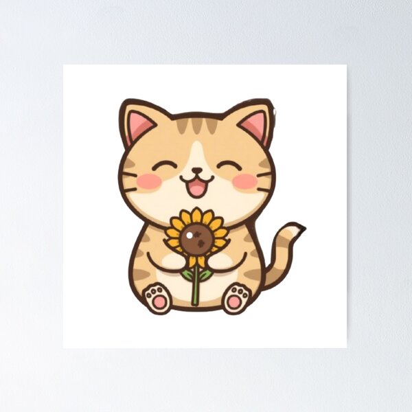 Artikelvorschau, Niedliche Katze mit Sonnenblume (Kawaii) entworfen und verkauft von PrintforDesign.