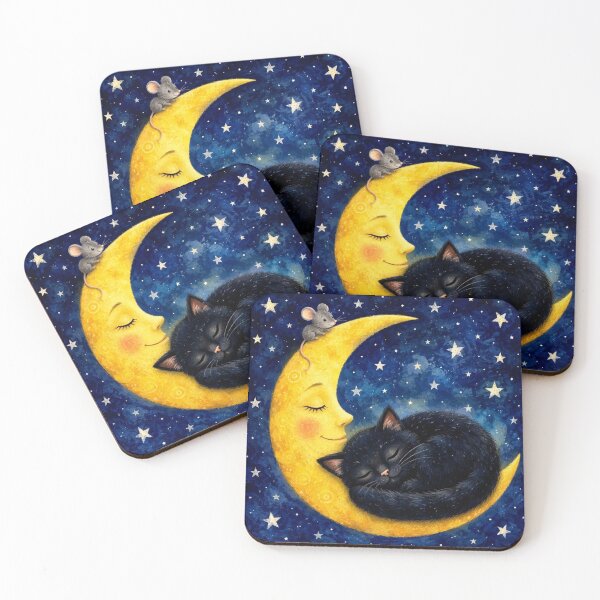 Item preview, Black Cat Sleeping on the Moon | Magical Goodnight Illustration designed and sold by Natalia-Vlad.