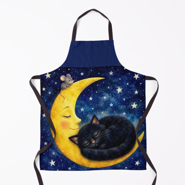Item preview, Black Cat Sleeping on the Moon | Magical Goodnight Illustration designed and sold by Natalia-Vlad.