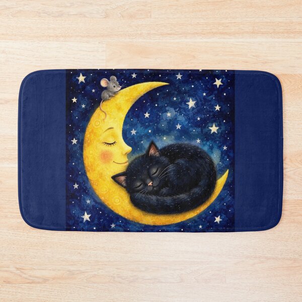 Item preview, Black Cat Sleeping on the Moon | Magical Goodnight Illustration designed and sold by Natalia-Vlad.