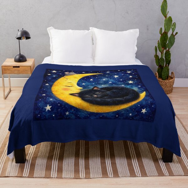 Item preview, Black Cat Sleeping on the Moon | Magical Goodnight Illustration designed and sold by Natalia-Vlad.