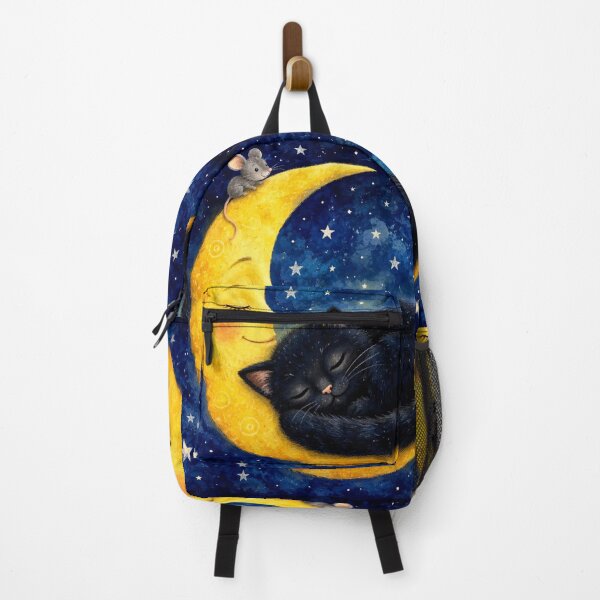 Item preview, Black Cat Sleeping on the Moon | Magical Goodnight Illustration designed and sold by Natalia-Vlad.
