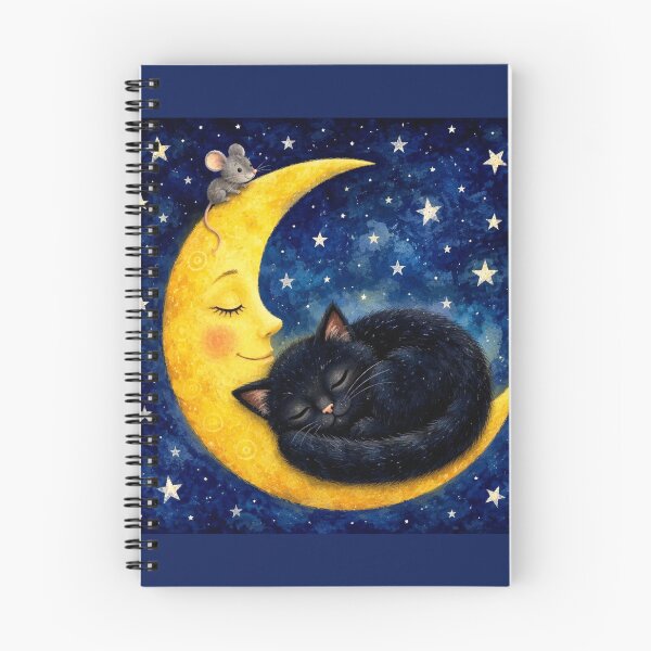 Item preview, Black Cat Sleeping on the Moon | Magical Goodnight Illustration designed and sold by Natalia-Vlad.