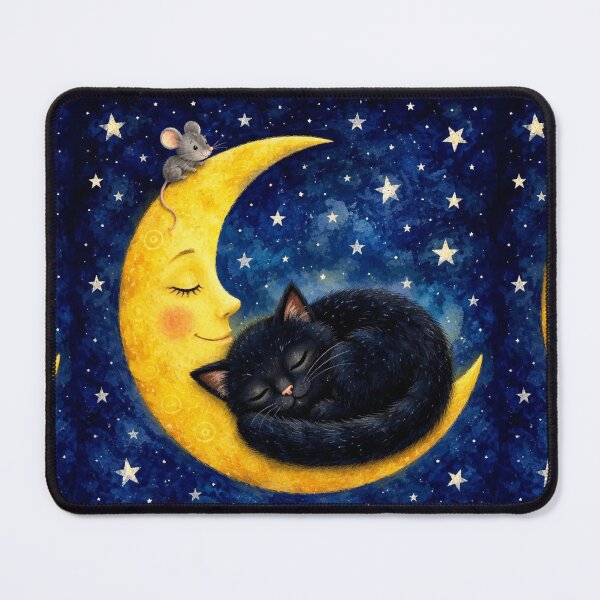 Item preview, Black Cat Sleeping on the Moon | Magical Goodnight Illustration designed and sold by Natalia-Vlad.