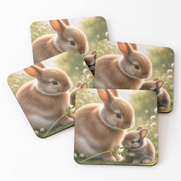 Item preview, Mama Bunny and Baby Bunny in a Clover Field designed and sold by TinCatOutPost.