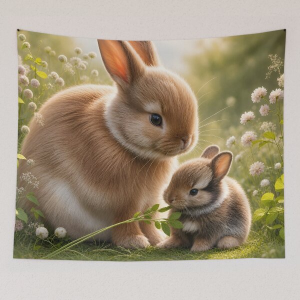 Item preview, Mama Bunny and Baby Bunny in a Clover Field designed and sold by TinCatOutPost.