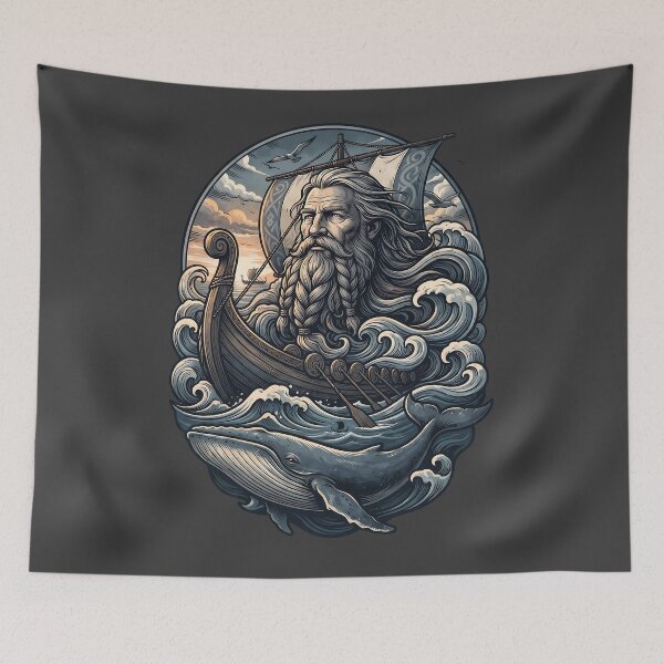 Item preview, Bearded Viking Ocean Waves Longship Art designed and sold by MythicCotton.