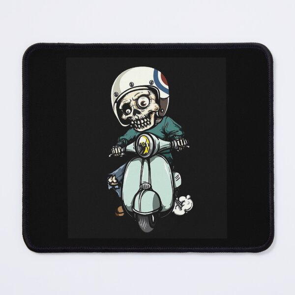 Item preview, Cartoon Biker Skeleton Riding Vintage Scooter - Retro Vespa Skull Vector Art designed and sold by GrimNest.