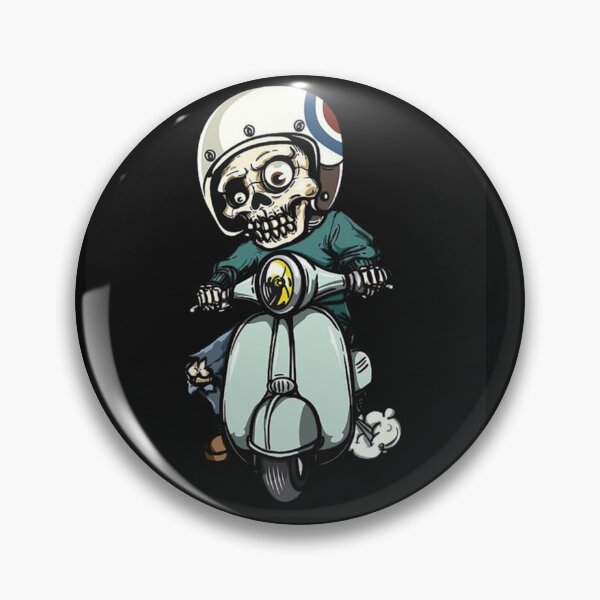 Item preview, Cartoon Biker Skeleton Riding Vintage Scooter - Retro Vespa Skull Vector Art designed and sold by GrimNest.