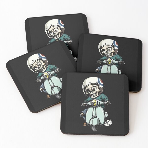 Item preview, Cartoon Biker Skeleton Riding Vintage Scooter - Retro Vespa Skull Vector Art designed and sold by GrimNest.