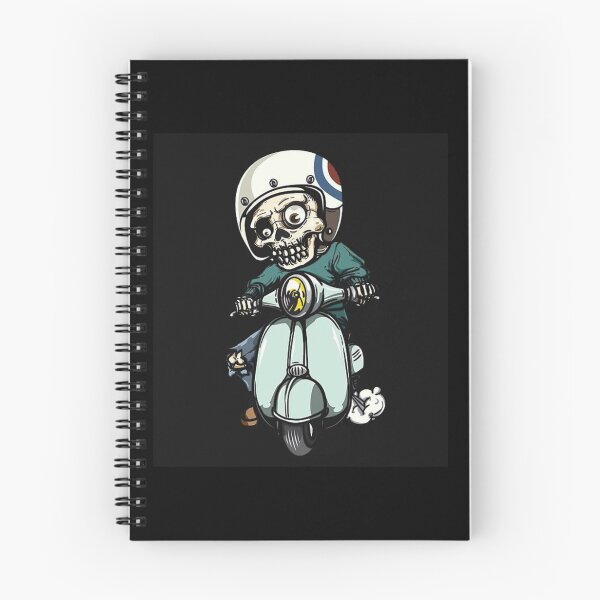 Item preview, Cartoon Biker Skeleton Riding Vintage Scooter - Retro Vespa Skull Vector Art designed and sold by GrimNest.