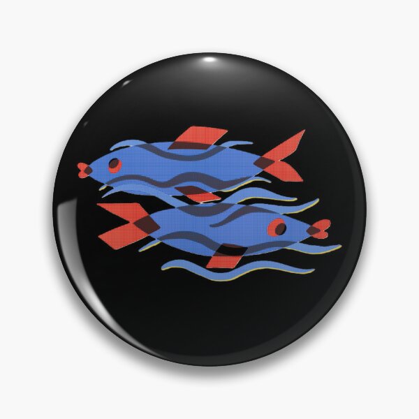 Item preview, Two Blue Fish Pisces – Abstract Geometric Fish Art with Red Fins designed and sold by BuckaBaby.