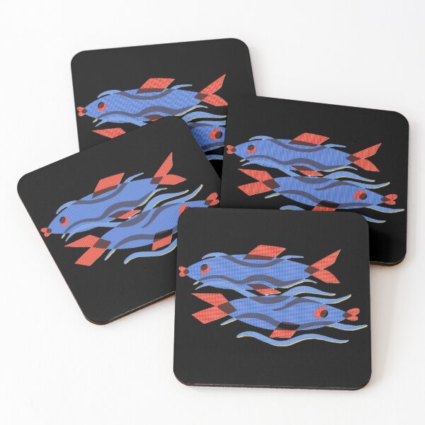 Item preview, Two Blue Fish Pisces – Abstract Geometric Fish Art with Red Fins designed and sold by BuckaBaby.