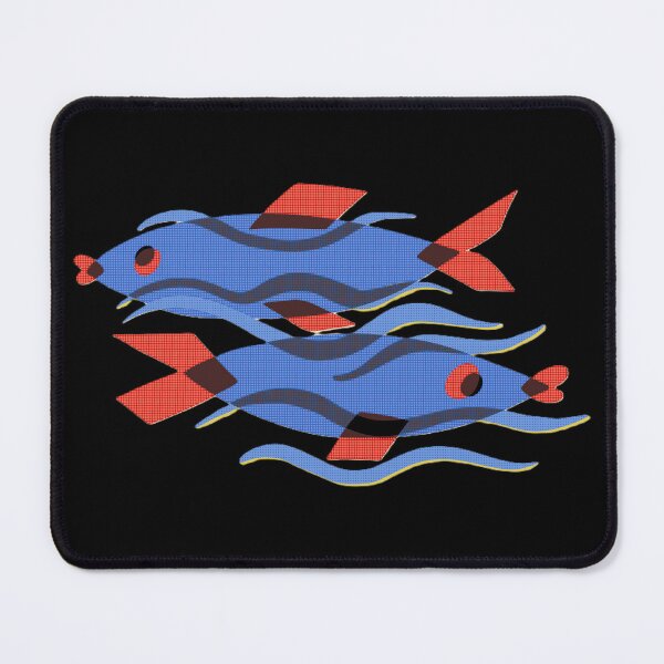Item preview, Two Blue Fish Pisces – Abstract Geometric Fish Art with Red Fins designed and sold by BuckaBaby.