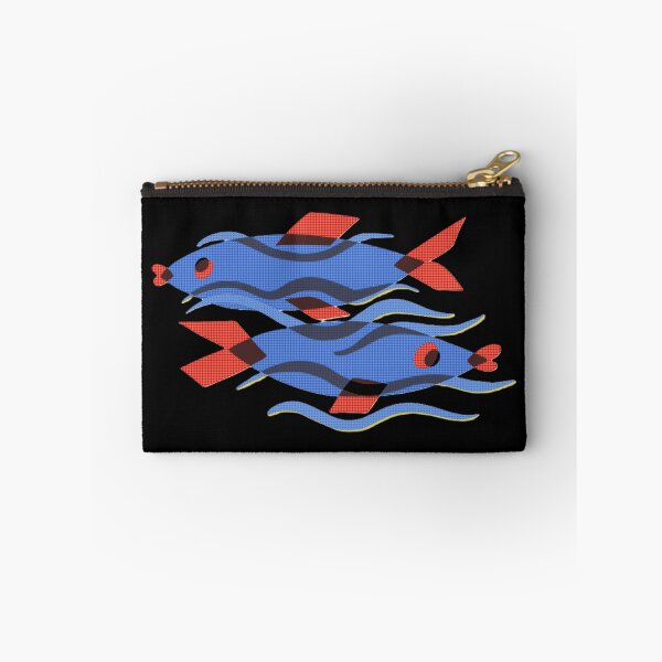 Item preview, Two Blue Fish Pisces – Abstract Geometric Fish Art with Red Fins designed and sold by BuckaBaby.