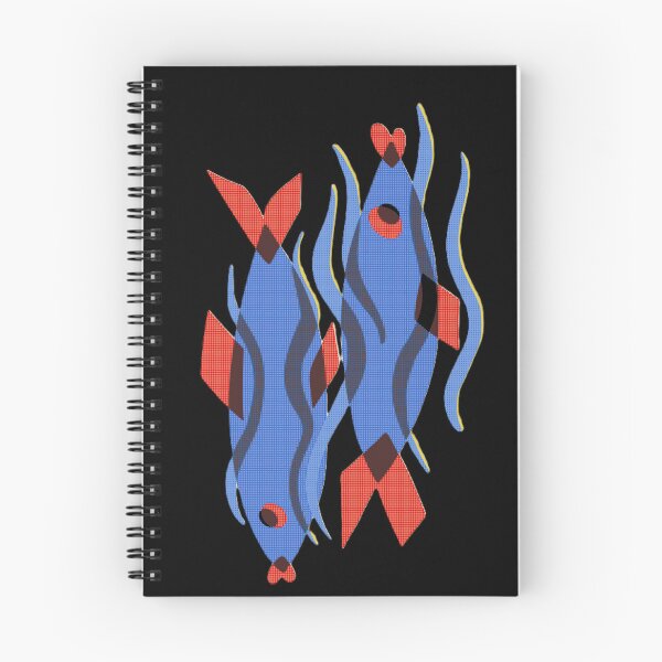 Item preview, Two Blue Fish Pisces – Abstract Geometric Fish Art with Red Fins designed and sold by BuckaBaby.