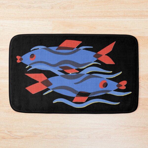 Item preview, Two Blue Fish Pisces – Abstract Geometric Fish Art with Red Fins designed and sold by BuckaBaby.