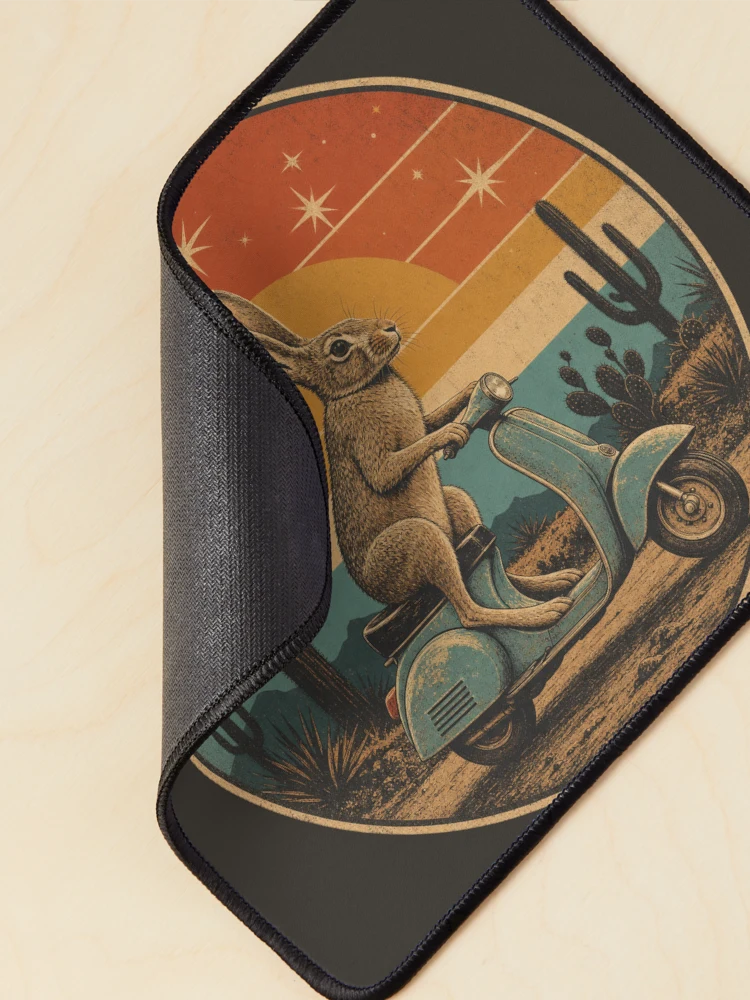 Thumbnail 2 of 5, Mouse Pad, Desert Rabbit Scooter Ride designed and sold by PixelToPress.
