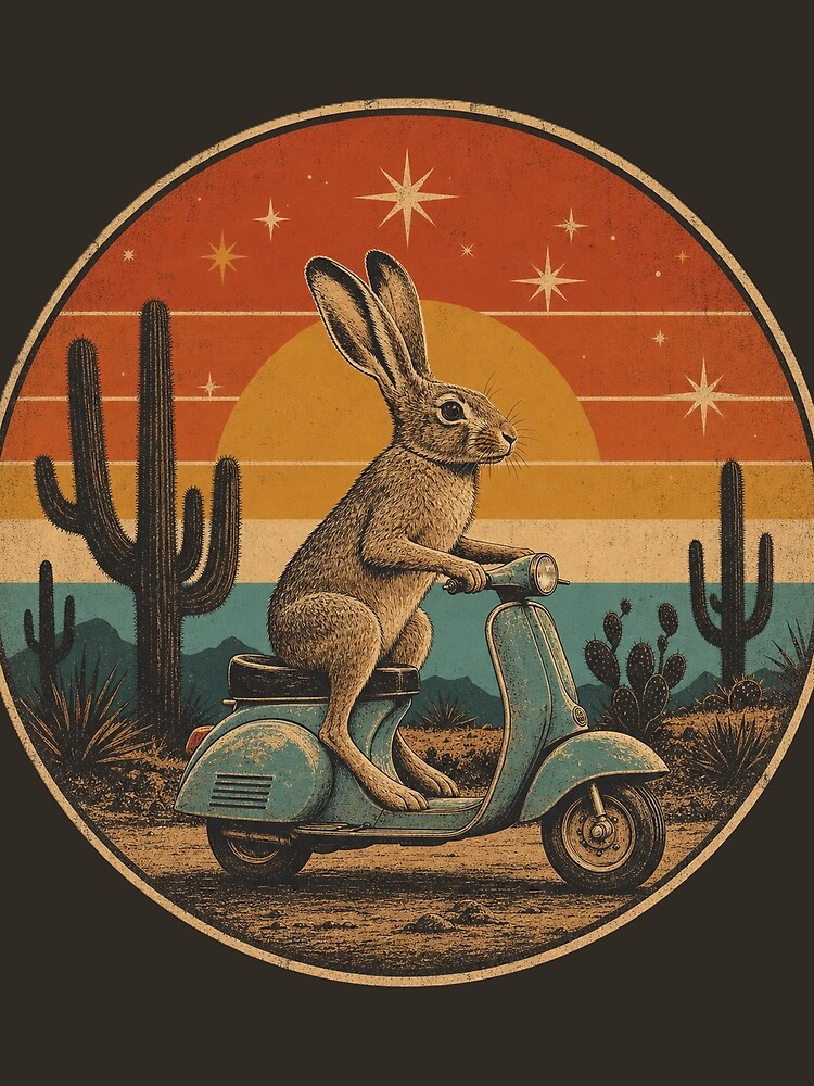 Thumbnail 3 of 3, Scarf, Desert Rabbit Scooter Ride designed and sold by PixelToPress.