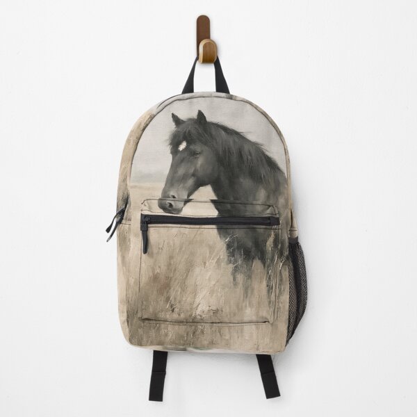 Item preview, Black Horse in Rustic Field Oil Painting | Farmhouse Equestrian Wall Art | Country Barn Landscape | Western Horse Prin designed and sold by Artforhorse.