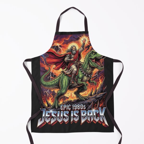 Item preview, Funny Jesus Is Back Riding A T-Rex Epic 1980s Rock designed and sold by legendaryskins.