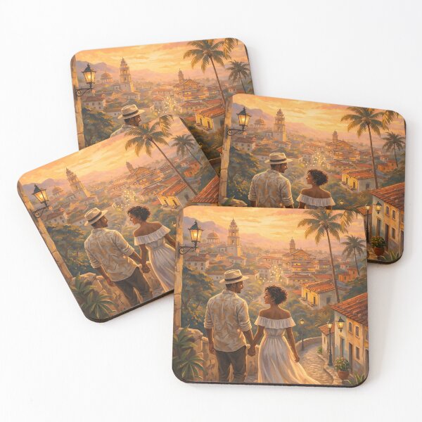 Item preview, Havana Sunset Stroll – Romantic Caribbean Couple Walking at Golden Hour – Anniversary Gift Art designed and sold by QuietWallStudio.