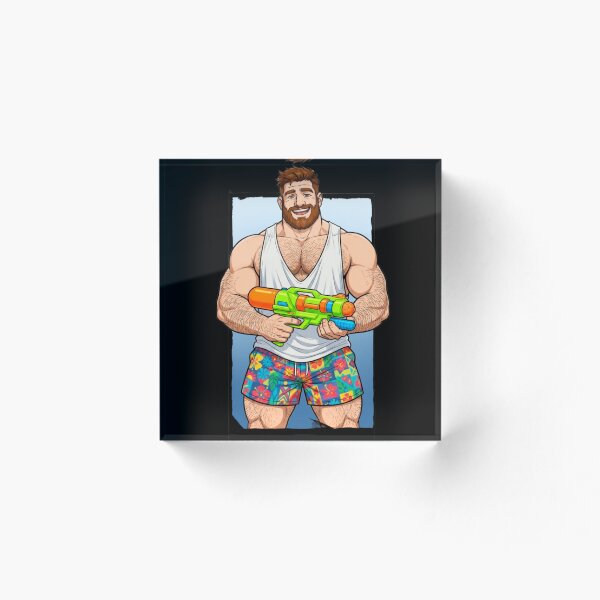 Artikelvorschau, Muskelbär mit Wasserpistole | Lustiges Design für eine schwule Sommer-Poolparty mit Bär entworfen und verkauft von BrokenLabel.