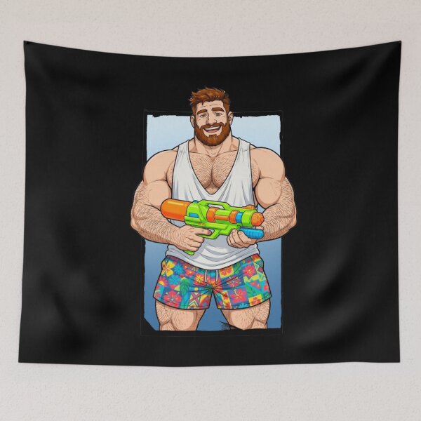 Item preview, Muscle Bear with Water Gun | Funny Gay Bear Summer Pool Party Design designed and sold by BrokenLabel.