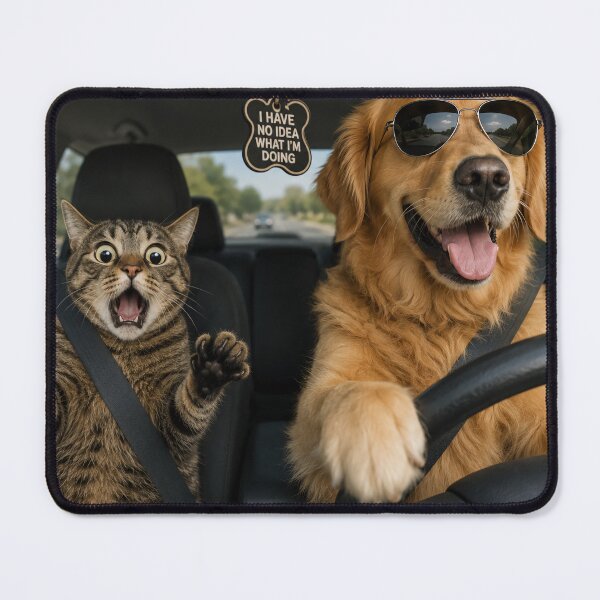Item preview, Dog Driving, Cat Panicking – Funny Pet Meme designed and sold by GARAPROMOCIONES.