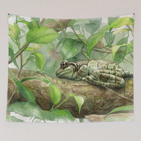 Item preview, Tree Frog on a Branch — Tropical Canopy Watercolor Wildlife Art designed and sold by M.ALK.Watercolor.