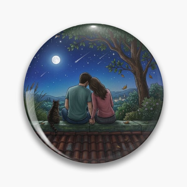 Item preview, Stargazing Together we rise - man woman and cat cartoon graphic designed and sold by AMirrorVisualz.