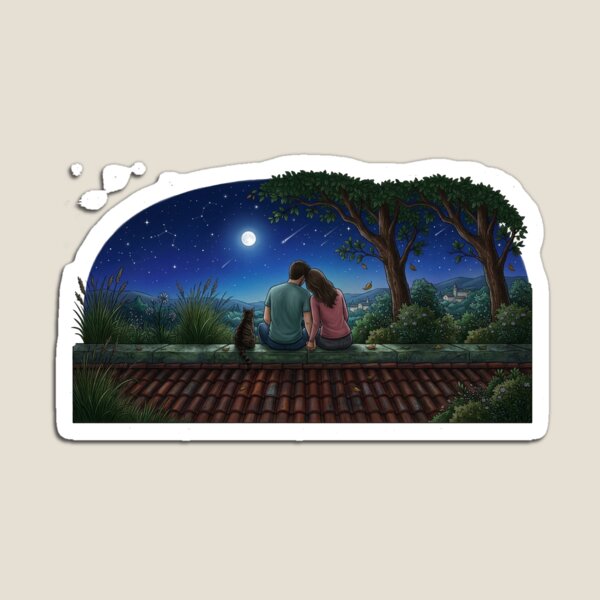 Item preview, Stargazing Together we rise - man woman and cat cartoon graphic designed and sold by AMirrorVisualz.