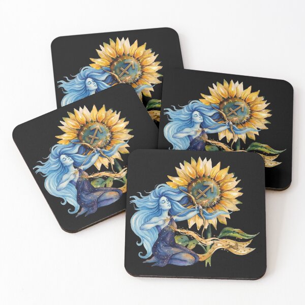 Item preview, Sagittarius Zodiac Goddess Watercolor Sunflower Art designed and sold by SilentFlower.