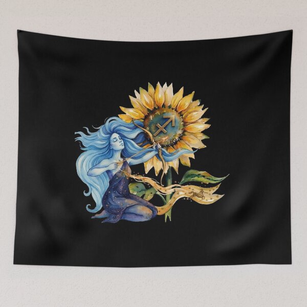 Item preview, Sagittarius Zodiac Goddess Watercolor Sunflower Art designed and sold by SilentFlower.