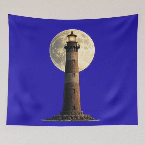 Item preview, Recreation of Morris Island Lighthouse with a full moon backdrop designed and sold by shorethings.